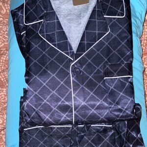Men’s Navy Blue Checkered Pajama Set